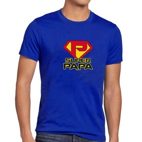 Super-Papa T-Shirt blau mit Wunschname für Herren Gr. M-XXL blau Geschenkidee Vatertag Geburtstag Weihnachten