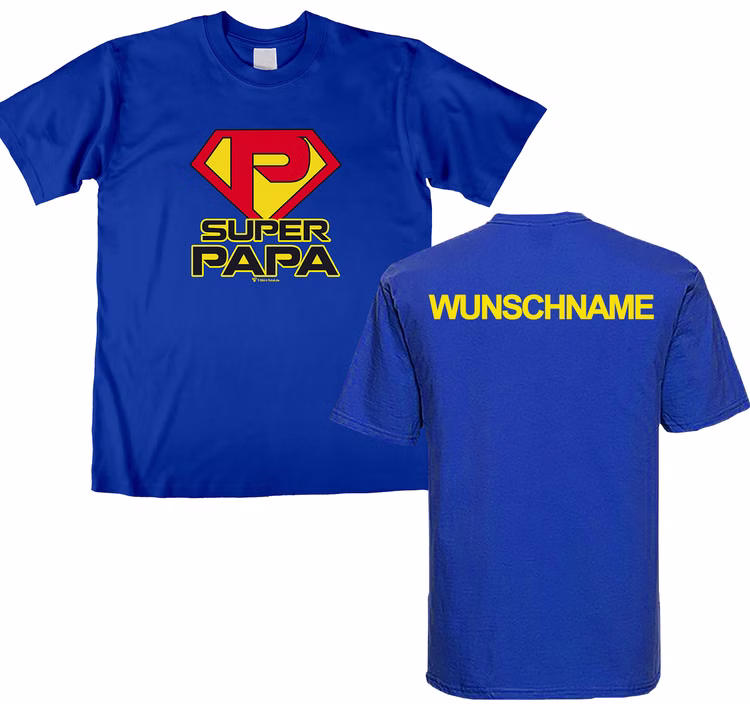 Super-Papa T-Shirt blau mit Wunschname für Herren Gr. M-XXL blau Geschenkidee Vatertag Geburtstag Weihnachten Super-Papa T-Shirt blau mit Wunschname für Herren Gr. M-XXL blau Geschenkidee Vatertag Geburtstag Weihnachten