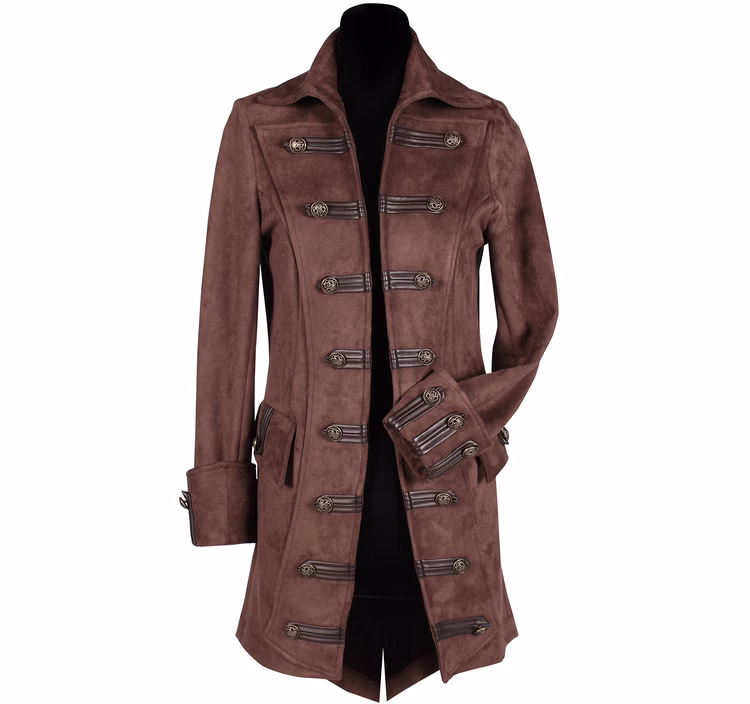 Piraten Jacke Kostüm Sir Lancester deluxe für Herren Gr. M-XXXL braun Seeräuber Fasching Karneval Mottoparty Piraten Jacke Kostüm Sir Lancester deluxe für Herren Mantel von Vorne
