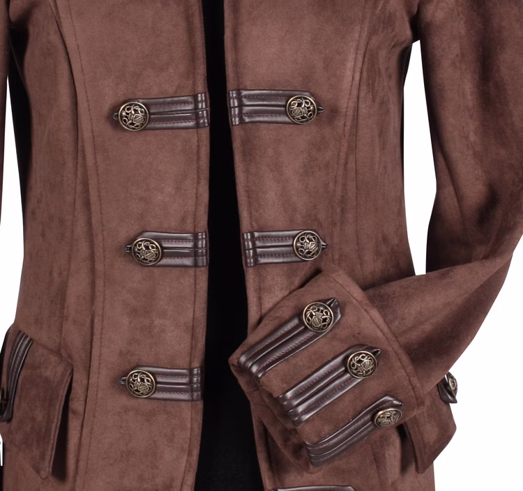 Piraten Jacke Kostüm Sir Lancester deluxe für Herren Gr. M-XXXL braun Seeräuber Fasching Karneval Mottoparty Piraten Jacke Kostüm Sir Lancester deluxe für Herren Mantel von Vorne Nahaufnahme