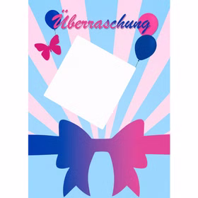 Einzelne Babynews-Überraschungskarte im Schleifen-Design mit freiem Beschriftungsfeld für persönliche Botschaften unter einem Rubbelsticker.