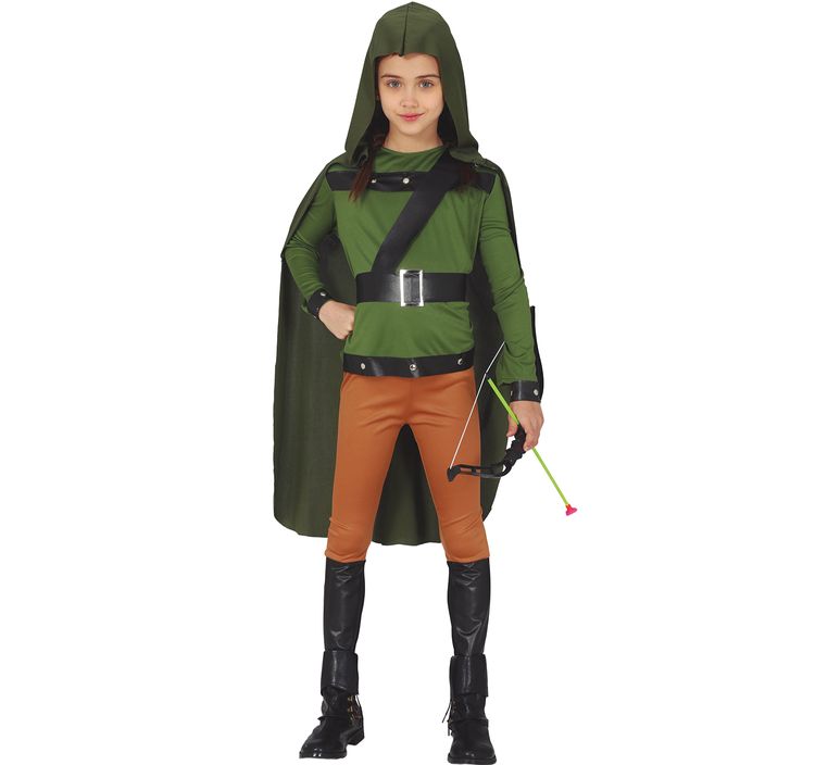 Robin Hood Kostüm Bogenschütze Ariel für Kinder Unisex Kinder Kostüm Robin Hood Bogenschütze Ariel 5-12 Jahre grün Fasching Walddieb Karneval Kinderfasching