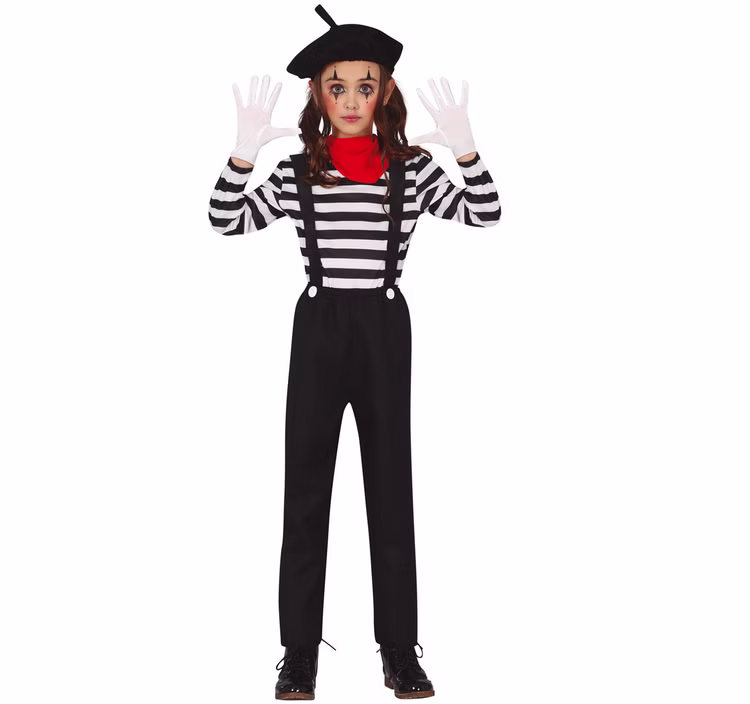 Pantomime Kostüm Paris schwarz-weiß für Kinder 5-12 Jahre unisex Fasching Karneval Straßenkünstler Kinderfasching Pantomime Kostüm Paris schwarz-weiß für Kinder 5-12 Jahre unisex Fasching Karneval Straßenkünstler Kinderfasching