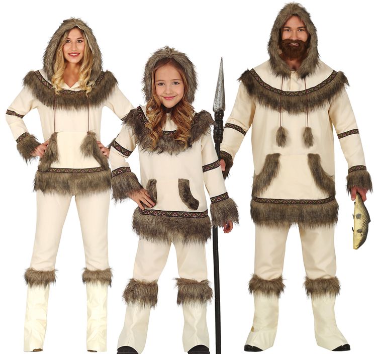 Unisex Kinder Kostüm Eskimo Marte 5-12 Jahre weiß Inuit Fasching Karneval Jäger Kinderfasching Mottoparty
