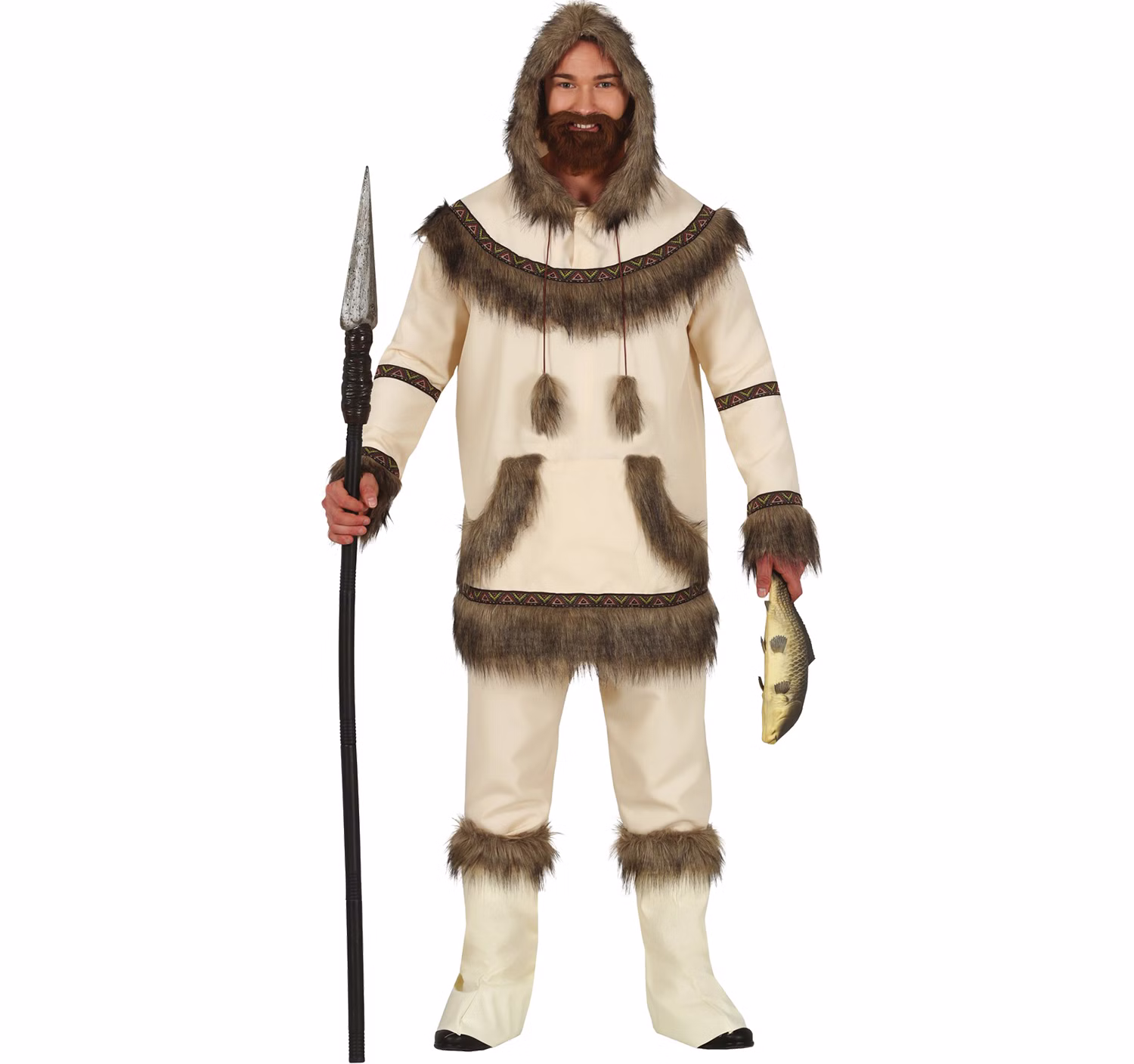 Herren Kostüm Eskimo Mark Gr. M-L weiß Inuit Fasching Karneval Jäger Mottoparty Paarkostüm