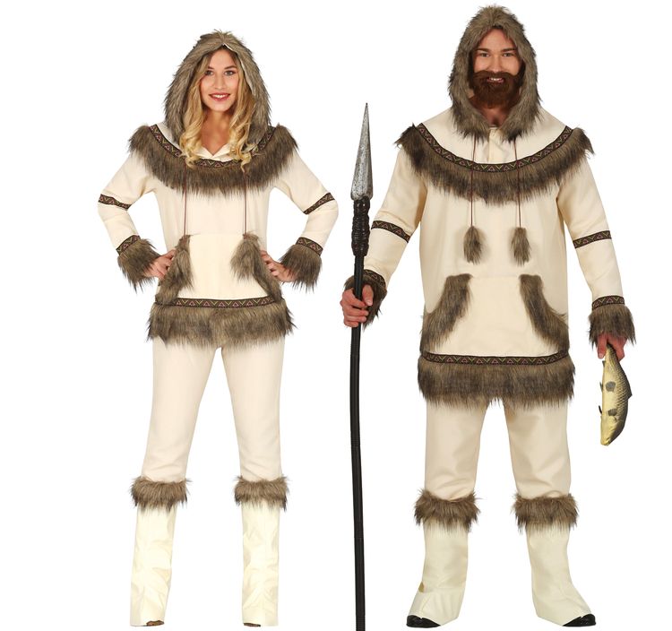 Herren Kostüm Eskimo Mark Gr. M-L weiß Inuit Fasching Karneval Jäger Mottoparty Paarkostüm