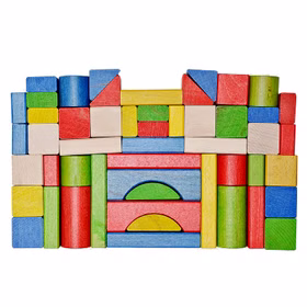50 naturfarbene und bunte Holzbausteine hochwertiges Buchenholz Spielzeug