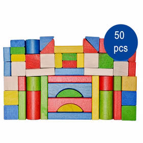50 naturfarbene und bunte Holzbausteine hochwertiges Buchenholz Spielzeug