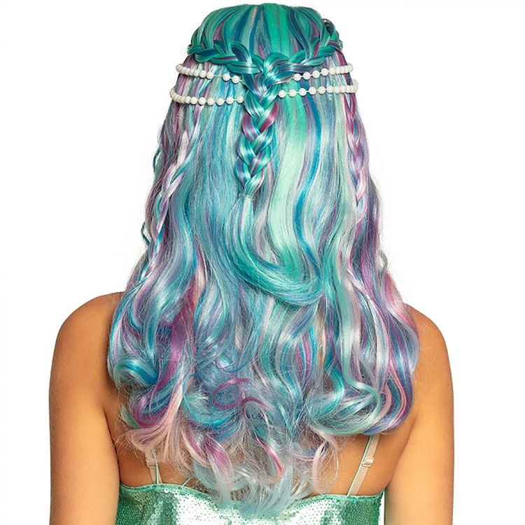 Meerjungfrau Perücke mit Perlenkette geflochtenes Langhaar 51 cm türkis lila Kostüm-Zubehör Fasching Karneval Mottoparty