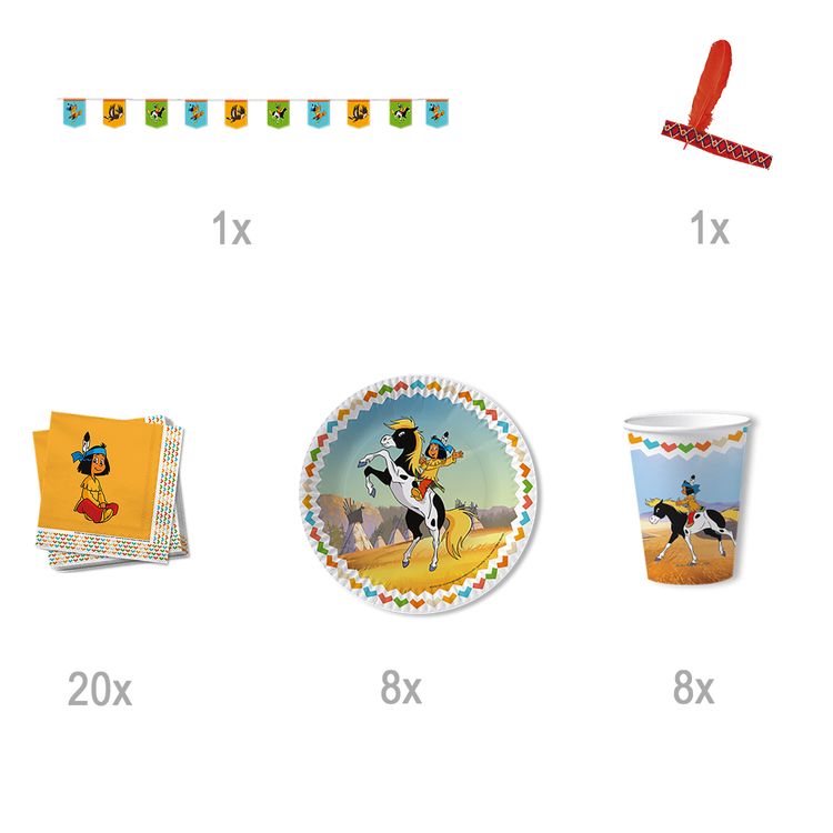 Party-Set Kindergeburtstag Yakari 38-tlg. für 8 Kinder Pappgeschirr Indianer Fasching Geburtstagsfeier Indianer Mottoparty