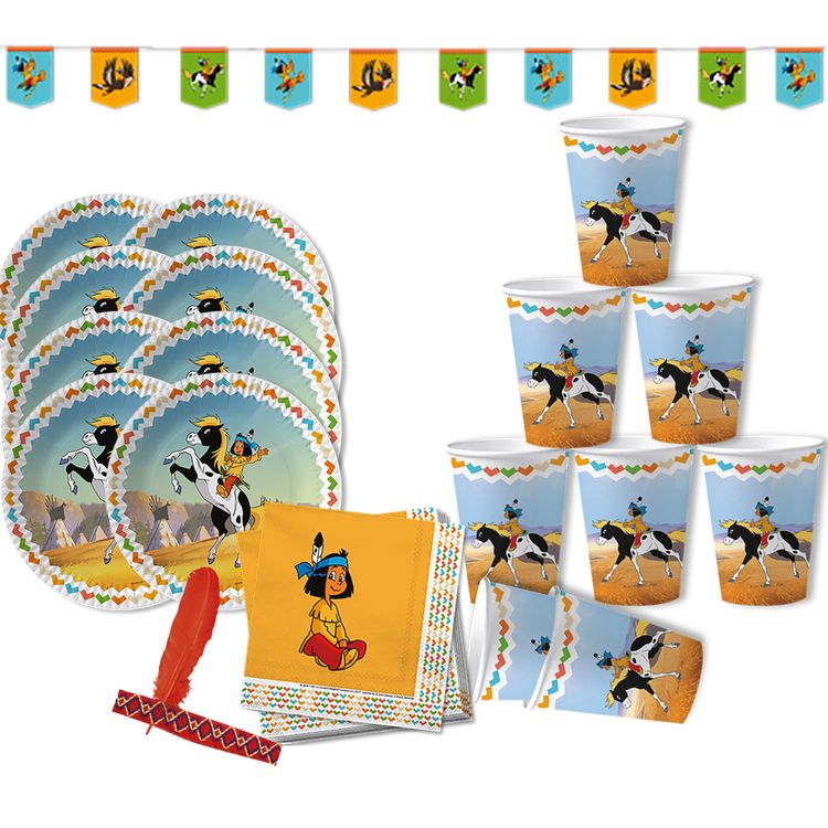 Party-Set Kindergeburtstag Yakari 38-tlg. für 8 Kinder Pappgeschirr Indianer Fasching Geburtstagsfeier Indianer Mottoparty