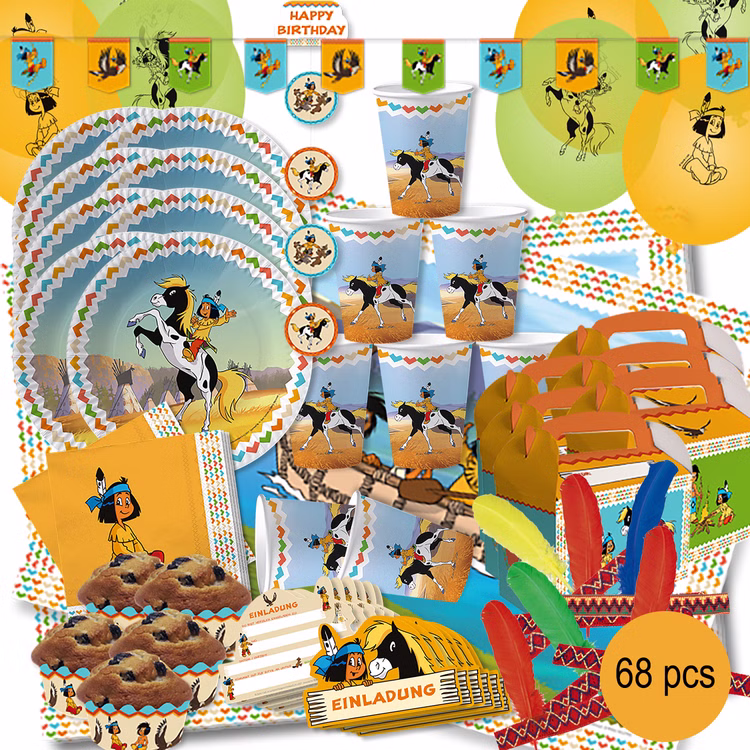 Party-Set Kindergeburtstag Yakari deluxe für 6 Kinder 68-tlg. Pappgeschirr Indianer Mottoparty Fasching Karneval Party-Set Kindergeburtstag Yakari deluxe für 6 Kinder 68-tlg. Pappgeschirr Indianer Mottoparty Fasching Karneval