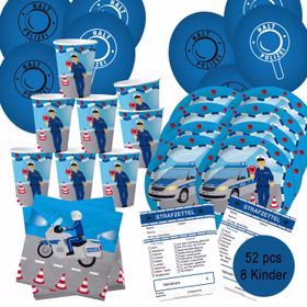 Party-Set Kindergeburtstag Polizei 52-tlg. für 8 'Kinder Pappgeschirr Polizist Mottoparty Fasching Karneval Geburtstag Party-Set Kindergeburtstag Polizei 52-tlg. für 8 'Kinder Pappgeschirr Polizist Mottoparty Fasching Karneval Geburtstag