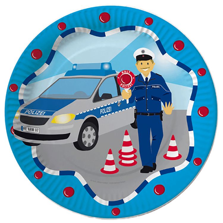 Polizei Party-Set Kindergeburtstag 52-tlg. Tisch-Deko Party-Set Kindergeburtstag Polizei 52-tlg. für 8 'Kinder Pappgeschirr Polizist Mottoparty Fasching Karneval Geburtstag