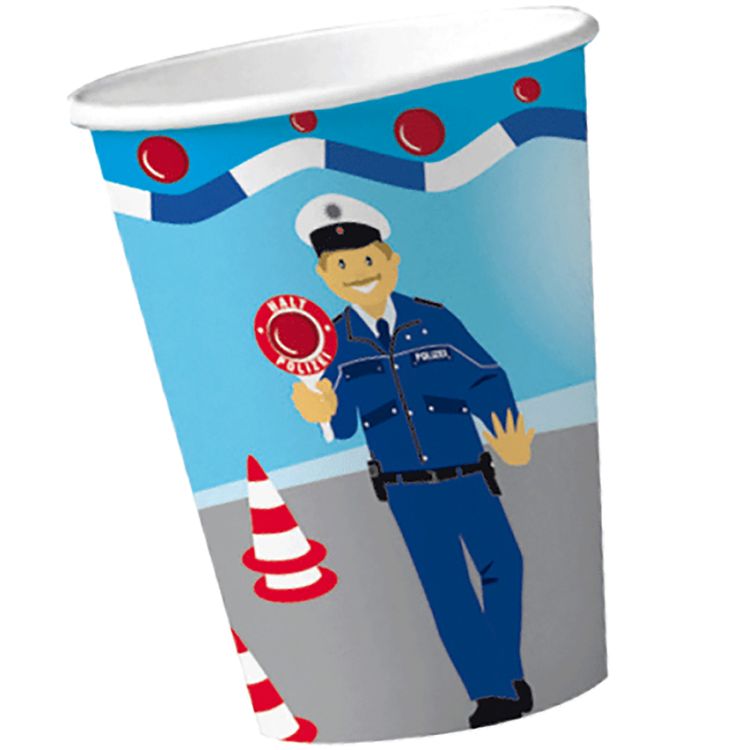 Polizei Party-Set Kindergeburtstag 52-tlg. Tisch-Deko Party-Set Kindergeburtstag Polizei 52-tlg. für 8 'Kinder Pappgeschirr Polizist Mottoparty Fasching Karneval Geburtstag
