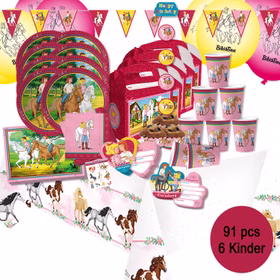 XXL Party-Set Kindergeburtstag Bibi & Tina für 6 Kinder 91 Teile Geschirr Geburtstag Party Mädchen Geburtstag Mottoparty Bibi Blocksberg