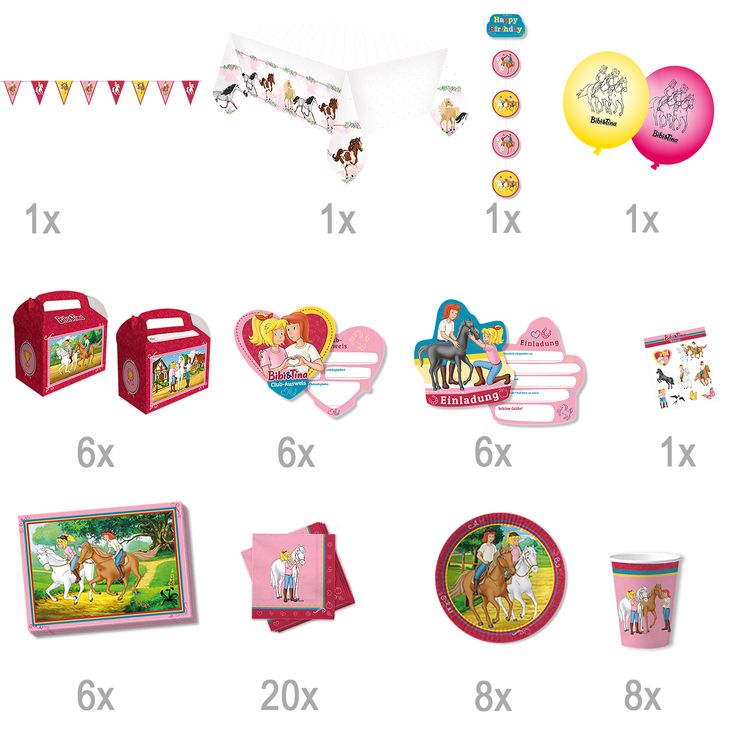 XXL Party-Set Kindergeburtstag Bibi & Tina für 6 Kinder, 91-tlg. XXL Party-Set Kindergeburtstag Bibi & Tina für 6 Kinder 91 Teile Geschirr Geburtstag Party Mädchen Geburtstag Mottoparty Bibi Blocksberg
