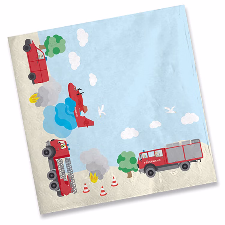 Feuerwehr Party-Set 37-tlg. Kindergeburtstag Party-Zubehör Tisch-Deko Geburtstag Jungen Mottoparty Feuerwehrmann Feuerwehrauto Mottoparty Servietten aus Papier mit Feuerwehrmotiv.