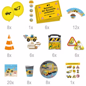 XXL Party-Set Kindergeburtstag Baustelle Bagger für 6 Kinder 98 Teile Bauarbeiter Mottoparty Baggerfahrer