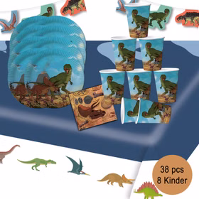 Party-Set Kindergeburtstag T-Rex Dinosaurier 38 Teile Pappgeschirr Dino Mottoparty Fasching Geburtstag