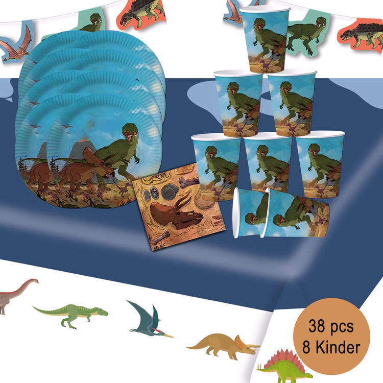 Party-Set Kindergeburtstag T-Rex Dinosaurier 38 Teile Pappgeschirr Dino Mottoparty Fasching Geburtstag Party-Set Kindergeburtstag T-Rex Dinosaurier 38 Teile Pappgeschirr Dino Mottoparty Fasching Geburtstag
