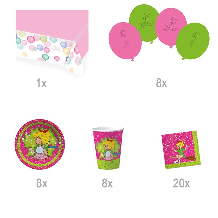 Party-Set Kindergeburtstag Bibi Blocksberg, 45-tlg. Party-Set Kindergeburtstag Bibi Blocksberg 45 Teile Geschirr Hexe Mottoparty Mädchen Kinderfasching