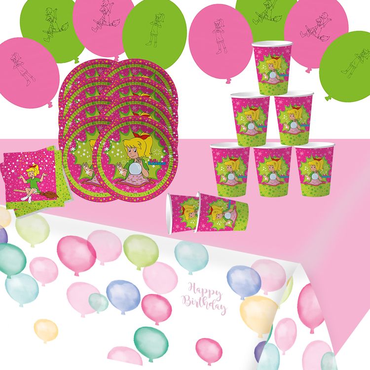 Party-Set Kindergeburtstag Bibi Blocksberg, 45-tlg. Party-Set Kindergeburtstag Bibi Blocksberg 45 Teile Geschirr Hexe Mottoparty Mädchen Kinderfasching