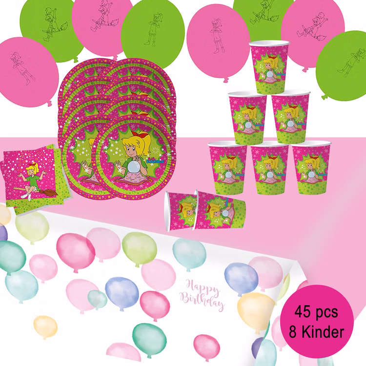 Party-Set Kindergeburtstag Bibi Blocksberg 45 Teile Geschirr Hexe Mottoparty Mädchen Kinderfasching Party-Set Kindergeburtstag Bibi Blocksberg 45 Teile Geschirr Hexe Mottoparty Mädchen Kinderfasching