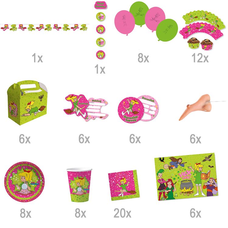 XXL Party-Set Kindergeburtstag Bibi Blocksberg für 6 Kinder, 76-tlg. XXL Party-Set Kindergeburtstag Bibi Blocksberg für 6 Kinder 76 Teile Mädchen Hexen Mottoparty