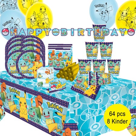 Pokemon Geburtstag Party Deko Set Kindergeburtstag Dekoration Partyset  Pikachu 