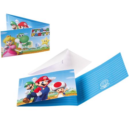 Super Mario Einladungskarten mit Umschlägen 8 Stück Party-Zubehör