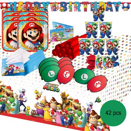 Super Mario Party-Set Kindergeburtstag 42 Teile für 8 Kinder Party-Deko