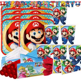 Super Mario Party-Set Kindergeburtstag 8 Kinder 33 Teile Geburtstag Pappgeschirr SALE Mottoparty Kinderfasching Fasching Karneval