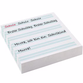 Servietten Schulanfang Einschulung Party Zuckertüte 20 Stück 33 x 33 cm Party-Deko Party-Zubehör Endlich Schulkind Zuckertütenfest Schulanfang Deko ABC-Schütze Weiße Papierservietten mit Schreiblernlinien und Schriftzügen zum Schulanfang, dekorative Tischdeko für Einschulung, ersten Schultag und Zuckertütenfest.