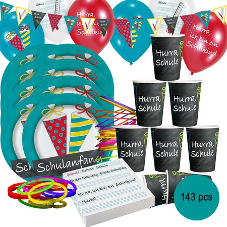Schulanfang Party-Set 143-tlg. Einschulung Deko Zuckertüte 1. Schultag Kinder