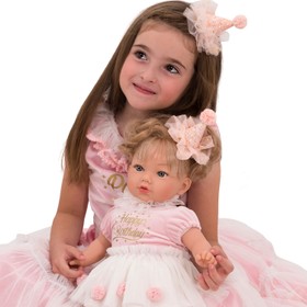 Puppe Emma Happy Birthday 45 cm mit Haare zum kämmen und frisieren Spielzeug Geburtstag Puppe Weichkörper Puppenkleid