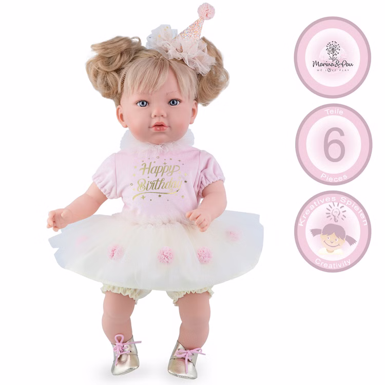Puppe Emma Happy Birthday 45 cm mit Haare zum kämmen und frisieren Spielzeug Geburtstag Puppe Weichkörper Puppenkleid Puppe Emma Happy Birthday 45 cm mit Haare zum kämmen und frisieren Spielzeug Geburtstag Puppe Weichkörper Puppenkleid