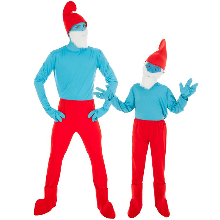 Papa Schlumpf Kostüm für Kinder deluxe Gr. 116-128 blau rot Fasching Karneval Schlumpfkostüm The Smurfs