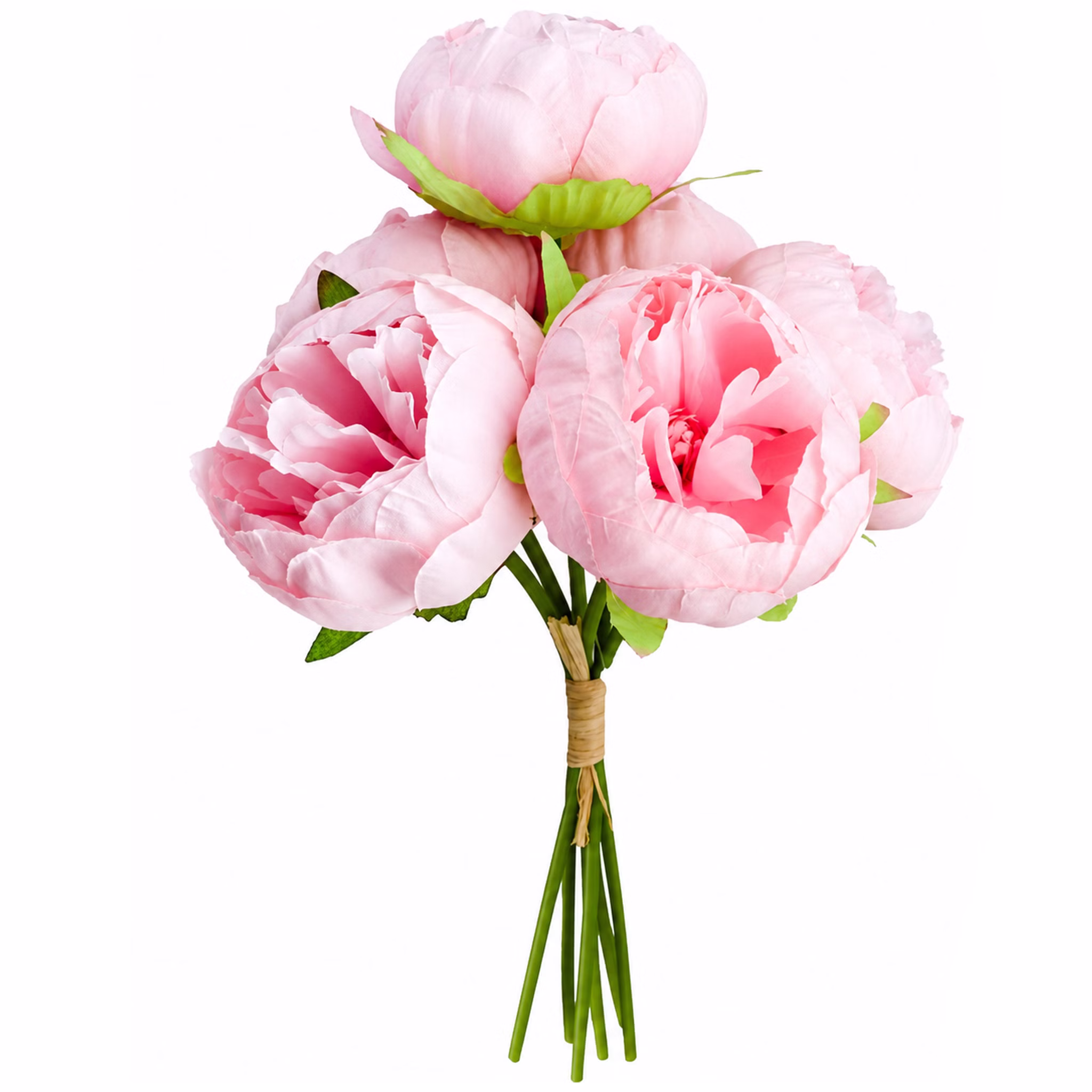 Kunstblumen Pfingstrosen 6er Blumenstrauß Vintage weiß und pink 27,5 cm Deko SALE Tisch-Deko dekorative Blumen Hochzeit Geburtstag Zuhause künstlicher Blumenstrauß Künstlicher Blumenstrauß mit pinken Pfingstrosen vor hellem Hintergrund.