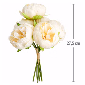 Kunstblumen Pfingstrosen 6er Blumenstrauß Vintage weiß und pink 27,5 cm Deko SALE Tisch-Deko dekorative Blumen Hochzeit Geburtstag Zuhause künstlicher Blumenstrauß Künstlicher Blumenstrauß mit weißen Pfingstrosen und Maßangabe 27,5 cm vor hellem Hintergrund.