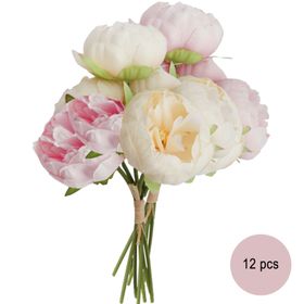 Kunstblumen 12 Pfingstrosen Vintage weiß und pink Blumenstrauß 27,5 cm Deko Hochzeit Geburtstag Zuhause künstlicher Blumenstrauß