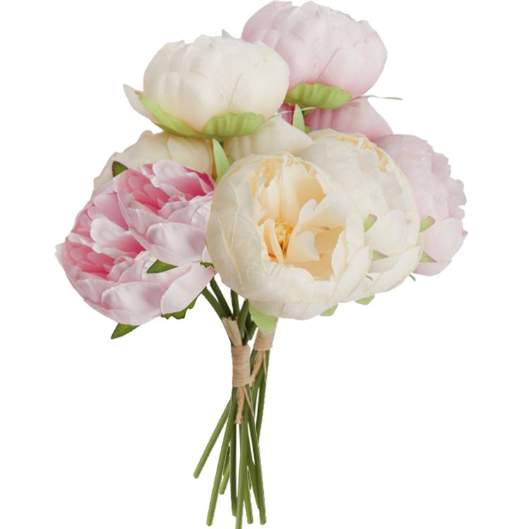 Kunstblumen 12 Pfingstrosen Vintage weiß und pink Blumenstrauß 27,5 cm Deko Hochzeit Geburtstag Zuhause künstlicher Blumenstrauß