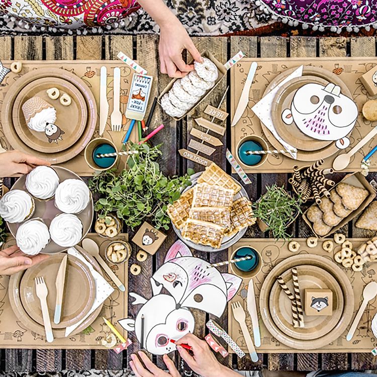 Umweltfreundliche Teller Kindergeburtstag braun ökologisch Pappe 6 Stück Party-Zubehör Deko Party-Geschirr