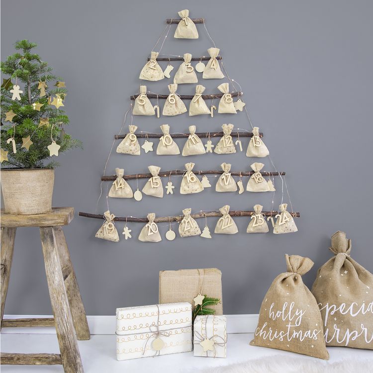 Adventskalender Säckchen zum Befüllen inkl. Zahlen & Kordel 72 Teile Weihnachten DIY Kalender Geschenkidee Adventszeit