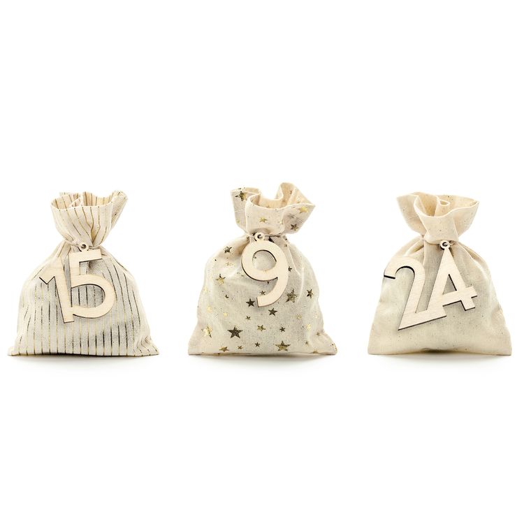 Adventskalender Säckchen zum Befüllen inkl. Zahlen & Kordel 72 Teile Weihnachten DIY Kalender Geschenkidee Adventszeit