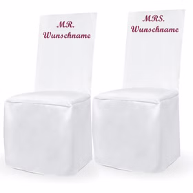 Personalisierte Stuhlhusse weiß universell mit individuellem Druck Geburtstag Hochzeit Geschenkidee Mr. & Mrs. Geburtstagskind