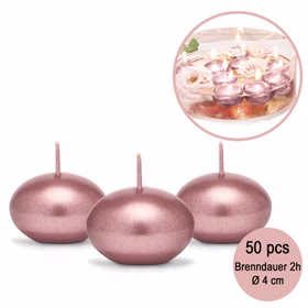 50 Schwimmkerzen metallic rosé Ø 4 cm Brenndauer 2h Deko Hochzeit Tischdeko Dekoration schwimmende Kerzen