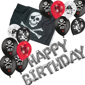 Piraten Deko Luftballon Party-Set 14 Teile Seeräuber Geburtstag mit Piratenfahne Geburtstag Folienballon Kindergeburtstag Happy Birthday