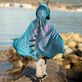 Drachen Kostüm für Kinder Sternennacht blau metallic 5-6 Jahre Drachenumhang Geburtstag Kinderfasching Karneval