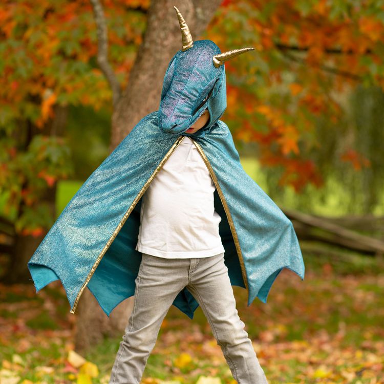Drachen Kostüm für Kinder Sternennacht blau metallic Drachenumhang Drachen Kostüm für Kinder Sternennacht blau metallic 5-6 Jahre Drachenumhang Geburtstag Kinderfasching Karneval